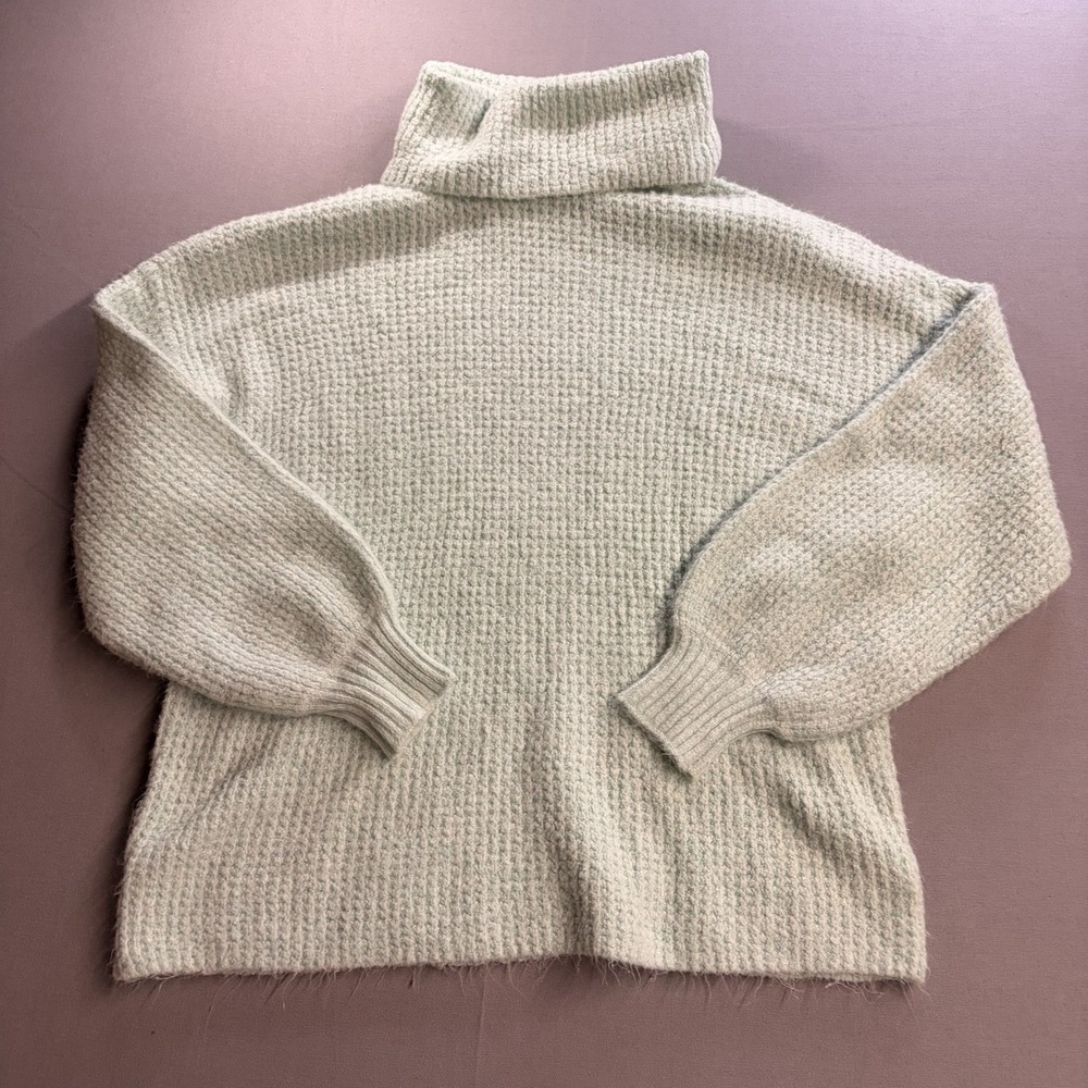 American Eagle Womens Medium Mock Neck Sweater Mint Green Chunky Knit Pullover